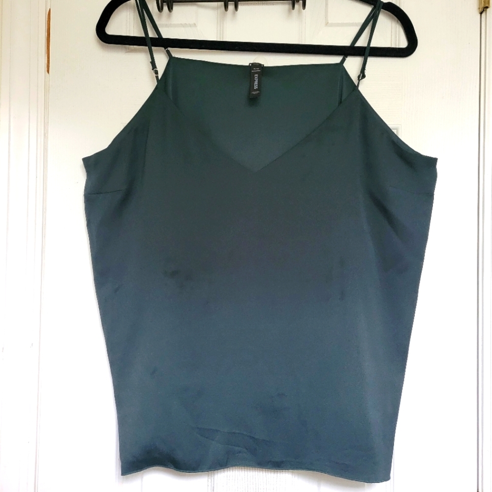 Express Emerald Green V Neck Reversible Satin Tank Top in XL